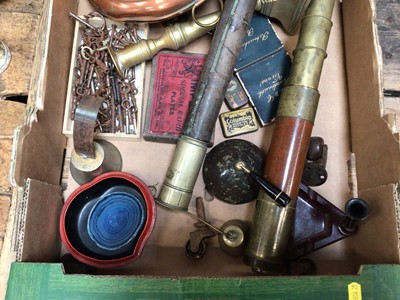 Lot 35 - A single drawer telescope signed Ross London, together with another telescope, metalwares, etc