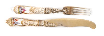 Lot 324 - German silver gilt mounted knife and fork