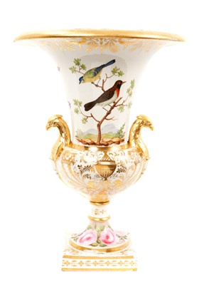 Lot 300 - Coalport campana shaped vase, finely painted with flowers and birds, circa 1820