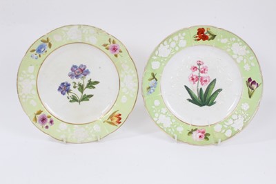 Lot 587 - Pair of Coalport plates, painted with flowers, on a bright green ground, circa 1820