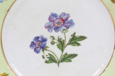 Lot 85 - Pair of Coalport plates, painted with flowers, on a bright green ground, circa 1820