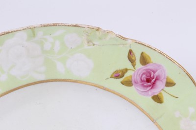 Lot 85 - Pair of Coalport plates, painted with flowers, on a bright green ground, circa 1820