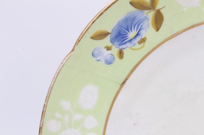 Lot 85 - Pair of Coalport plates, painted with flowers, on a bright green ground, circa 1820