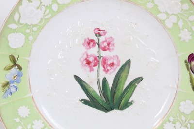 Lot 85 - Pair of Coalport plates, painted with flowers, on a bright green ground, circa 1820