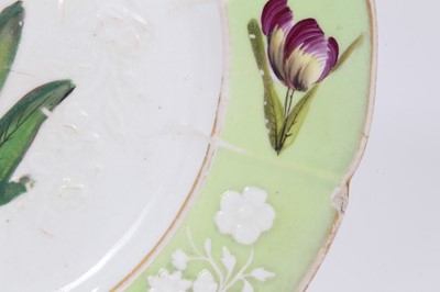 Lot 85 - Pair of Coalport plates, painted with flowers, on a bright green ground, circa 1820