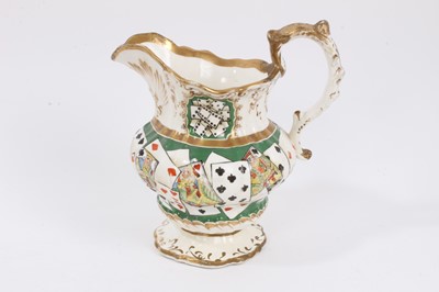 Lot 246 - 19th century Staffordshire porcelain jug, painted with playing cards