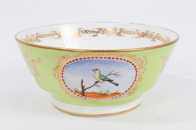 Lot 74 - Coalport round bowl, unusually painted in ‘micromosaic’ style, on a bright green ground, circa 1815-20