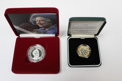 Lot 424 - G.B. - Royal Mint issued mixed coinage to include silver proof £5's Elizabeth II 'Jubilee' 2002, 'Queen Mother Memorial' 2002, £2 'Marconi' 2001, base metal proof sets 1999 (N.B. Red case), 2000, 2...