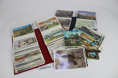 Lot 1442 - Postcards in albums, mixed periods, most themes including street scenes, GB and Foreign holidays, greetings, children's cards etc. In two boxes.