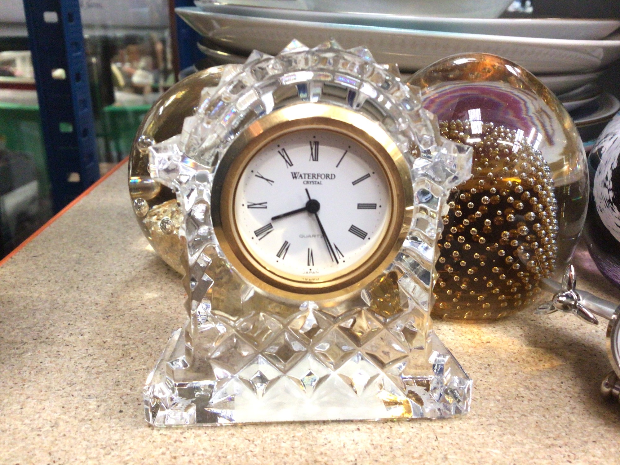 Lot 465 Waterford crystal bedside clock, other