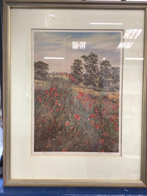 Lot 55 - Josette Chatten, contemporary, signed lithoprint - Poppies in a Field, in glazed frame, 54cm x 43cm overall