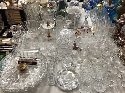 Lot 407 - Quantity of glassware including Royal Albert decanter, various vases, tumblers, table lamp etc