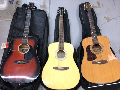 Lot 481 - Six acoustic guitars including Leonora, Aria, Eko, Westfield, Valencia and Lorenzo flame series