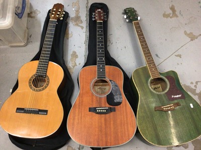 Lot 481 - Six acoustic guitars including Leonora, Aria, Eko, Westfield, Valencia and Lorenzo flame series