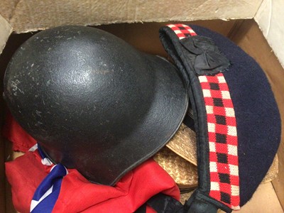 Lot 419 - Two boxes of military hats, helmets and others