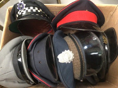 Lot 419 - Two boxes of military hats, helmets and others