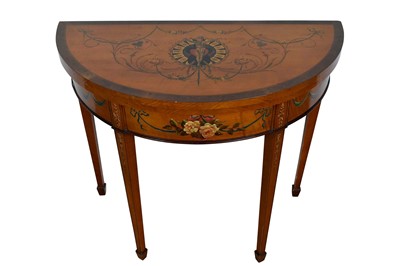 Lot 1471 - Edwardian satinwood and polychrome painted demi-lune card table