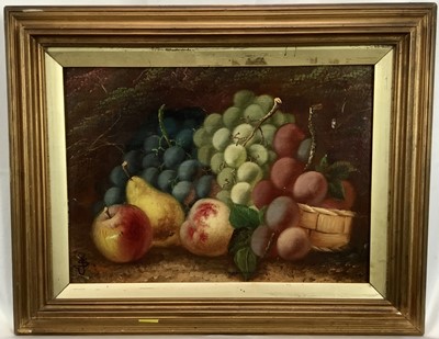 Lot 280 - Edwardian English school oil on canvas - still life of fruit, monogrammed, 25.5cm x 35.5cm, in gilt frame