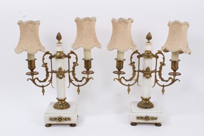 Lot 975 - Pair of white marble and ormolu table lamps