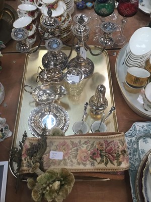 Lot 501 - Pair of silver plated candlabra and other silver plates ware.