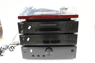 Lot 2241 - Teac TN-300 turntable, with Onkyo CD player, amplifier and tuner, with a pair of Monitor Audio speakers