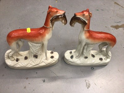 Lot 794 - Pair of Staffordshire greyhounds, together with assorted decorative teaware, ceramics and sundries.