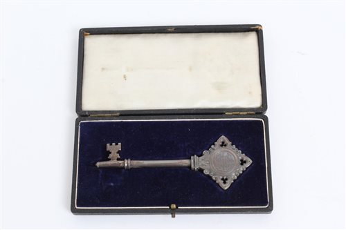 Lot 571 - Silverer presentation key, engraved -...