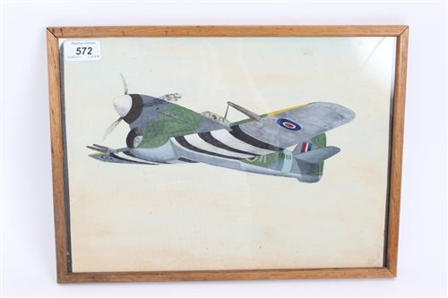 Lot 572 - Second World War watercolour of a Hawker...