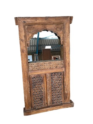 Lot 34 - Indian carved window frame with mirrored insert