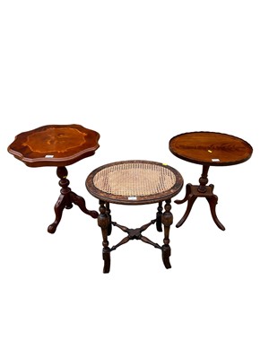 Lot 32 - 1920s oak stool with oval caned seat and two occasional tables (3)