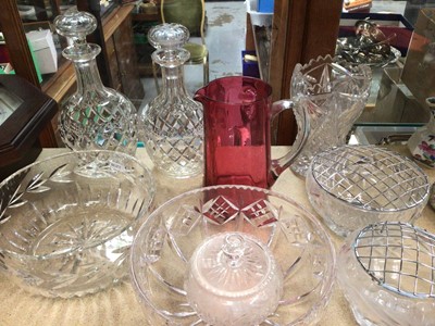 Lot 466 - Pair of Webb Corbett cut glass decanters, Royal Brierley cut glass bowl, cranberry glass jug and other glass ware