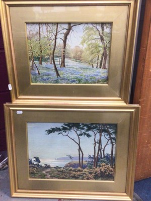 Lot 427 - Two S. H. Hancock signed watercolour landscape studies, both in glazed gilt frames, together with other pictures and prints