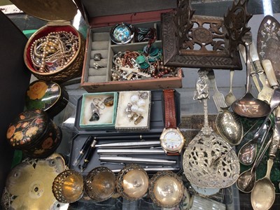 Lot 1142 - Group of costume jewellery, wristwatches, pens and silver plate