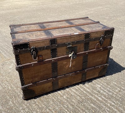 Lot 170 - Early 20th century oak bound travelling trunk