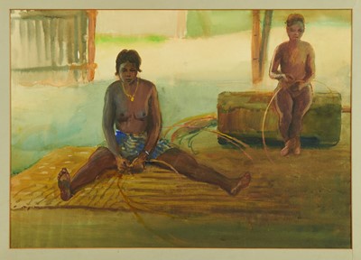Lot 1292 - *Gerald Spencer Pryse (1882-1956) watercolour - The Mat Maker, Sheba, 39cm x 54.5cm, with mount, titled verso, unframed