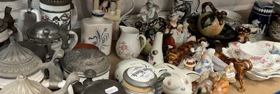 Lot 245 - Large collection of ceramics to include a pair of Belleek porcelain vases, five Royal Doulton Brambly Hedge figures, collection of beer steins, and various ceramics