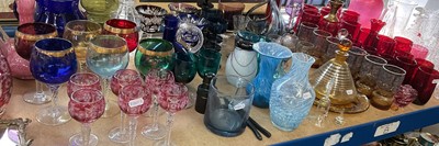 Lot 244 - Large collection of glassware to include Wedgwood Ronald Stennett Willson candlesticks, cut glass hock glasses, etc