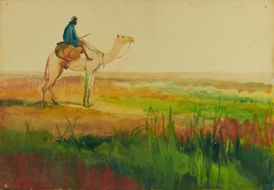 Lot 1287 - *Gerald Spencer Pryse (1882-1956) watercolour - Tuareg Camelman, 54cm x 77.5cm, titled verso, unframed