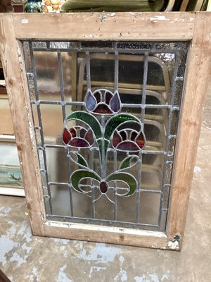 Lot 1446 - Stained glass window and an oak carved panel