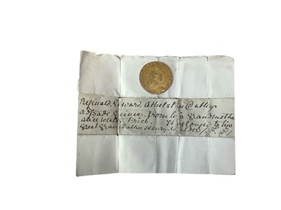 Lot 557 - Gold Guinea George III 1791 GF-AVF with a charming note of ownership dated 1893 (1 coin)