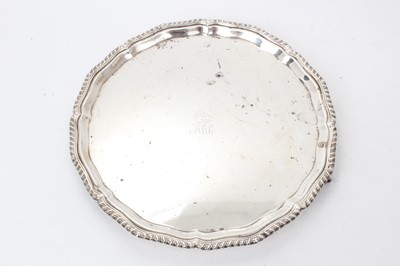 Lot 469 - Edwardian silver salver with gadrooned border and engraved armorial and monogram