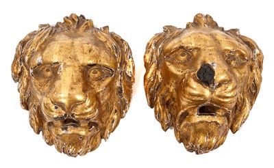 Lot 911 - Pair of 18th / 19th century carved giltwood lion mask mounts