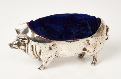 Lot 473 - Early 20th century silver pin cushion in the form of a large pig (Marks rubbed)