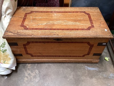 Lot 1444 - Victorian pine blanket box with original grained paintwork and retailer's label for Bond of Colchester