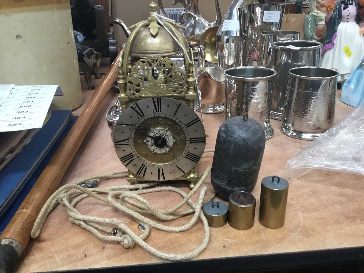 Lot 512 - Reproduction small brass lantern clock with alarm function