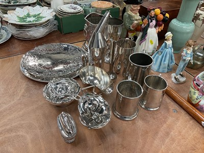 Lot 511 - Unusual silver plated cocktail shaker, together with silver plated tankards and other items including a silver topped walking cane.