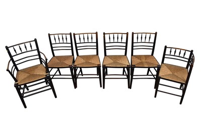 Lot 1444 - Suite of six late 19th century ebonised and reeded Sussex chairs