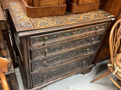 Lot 1383 - Late 17th century carved oak chest of four long drawers