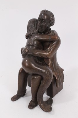 Lot 866 - Danish School, 20th century, bronze of Hans Christian Andersen and his little Mermaid