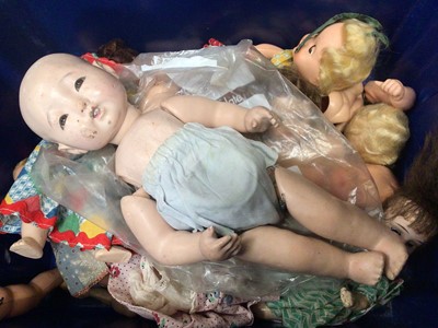 Lot 420 - Group of hard plastic and composite vintage dolls including Heubach Koppelsdorf bisque head doll, numbered 250